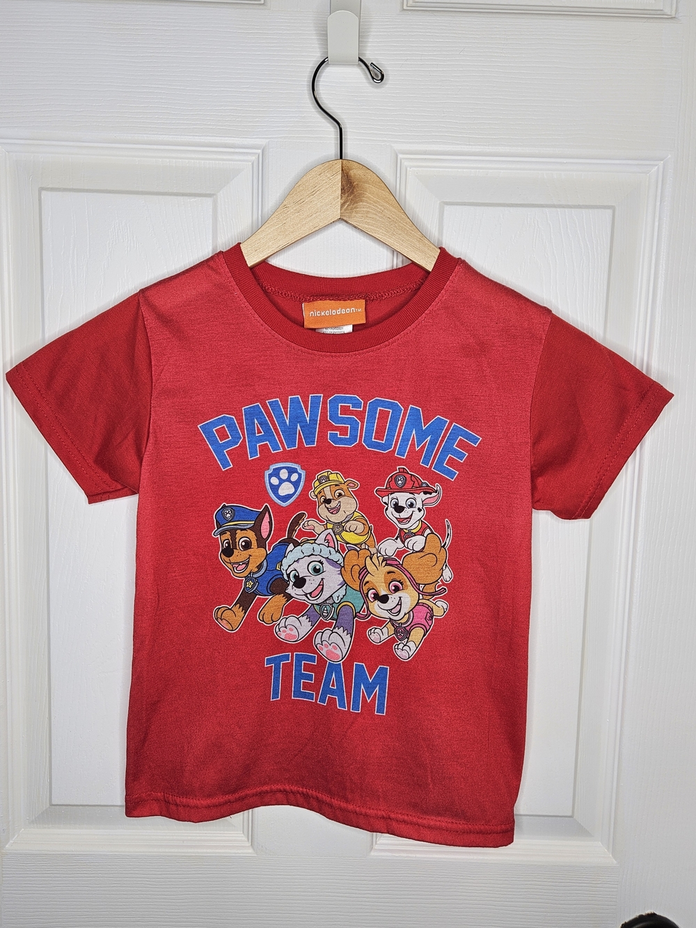 Paw Patrol Kids Red Graphic Tee Pawsome Team Short Sleeve Boys Size 7